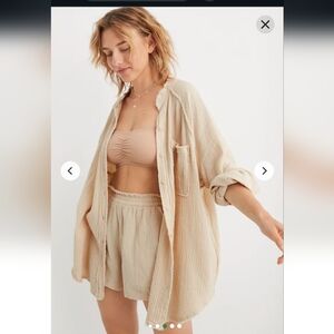 Aerie Cream Textured Fabric Top And Bottom 100% Cotton